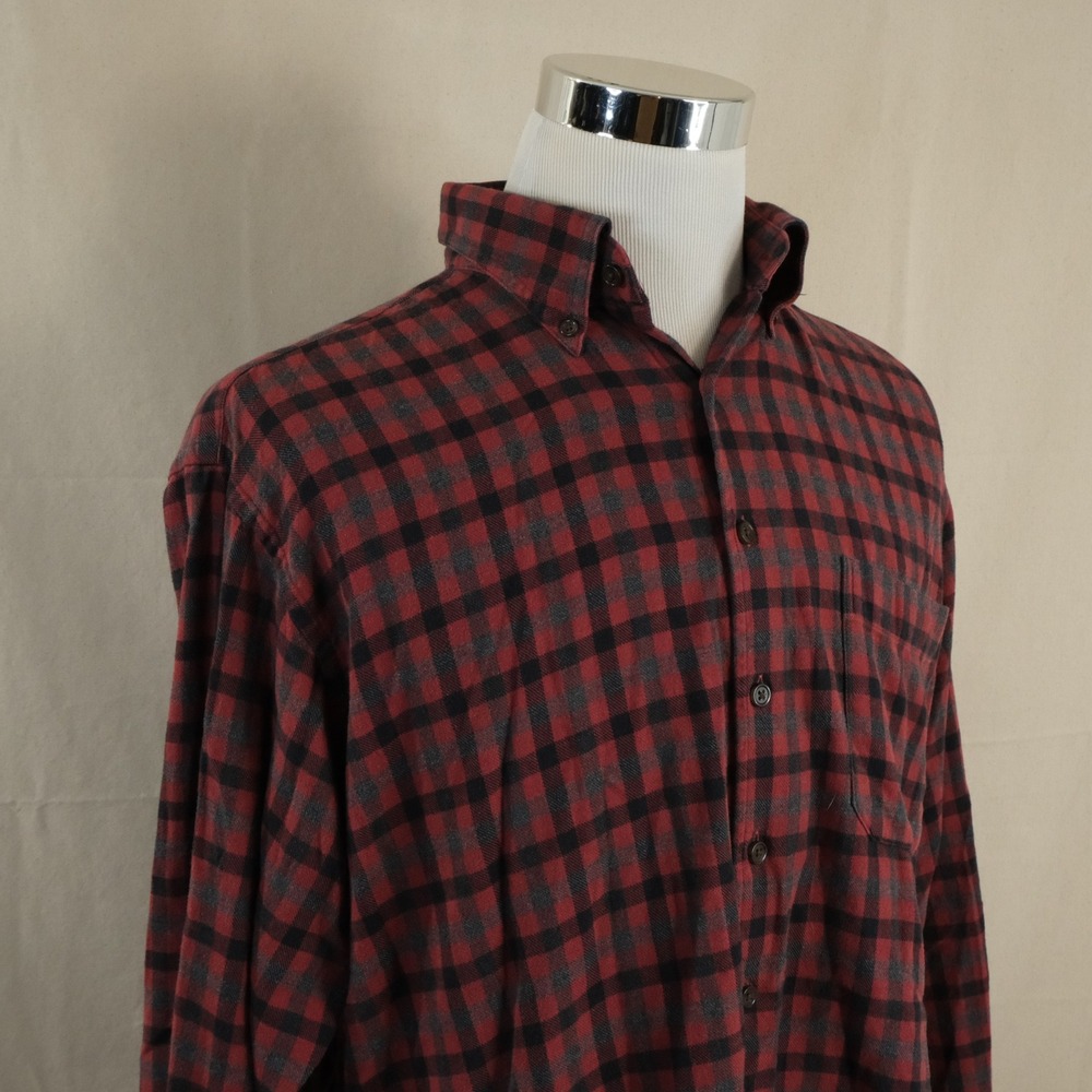 Orvis Large Regular Fit Flannel Shirt Red Black Plaid Button Down Cotton Mens